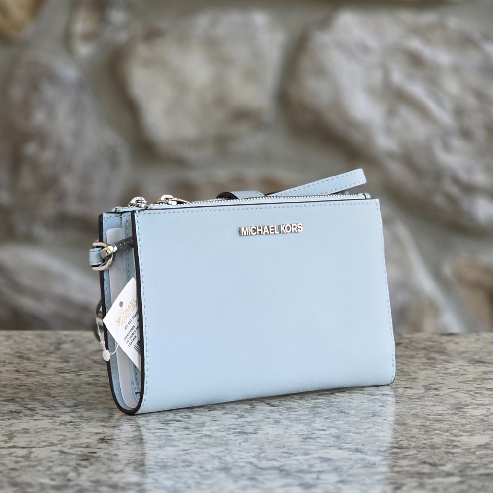 Michael Kors Jet Set Double Zip Blue Wristlet